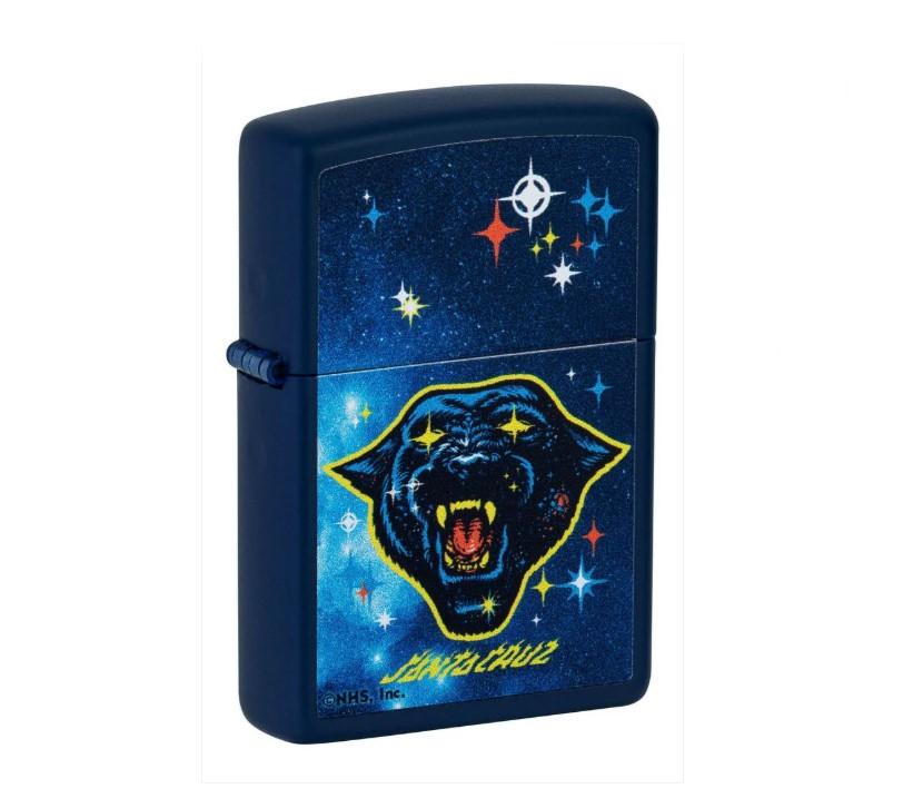 Zippo matt mély sötétkék (Navy Matte) benzines öngyújtó – Santa Cruz Space Dot Párduc mintával
